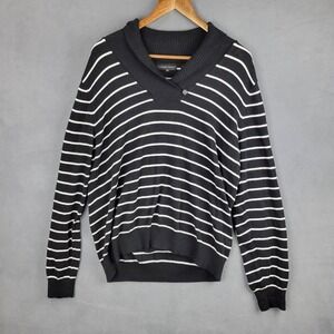 Jeanne Pierre Sweater Womens XL‎ Black White Stripe Shawl Collar Pullover Knit